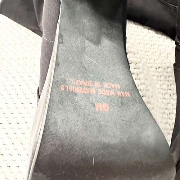 Mia Vintage Black Nylon Stretch Square Toe Platform 90s Y2K Mid Calf Boots 9 - Picture 10 of 13